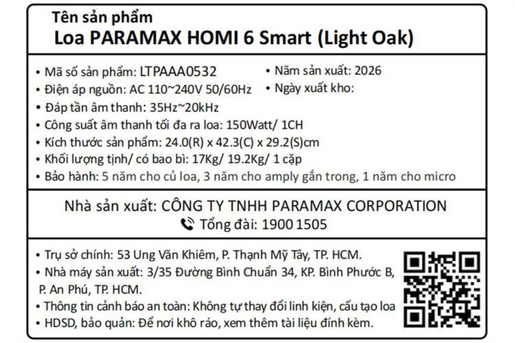 Cặp loa karaoke Paramax Homi 6 Smart 150W Màu Nâu nhạt