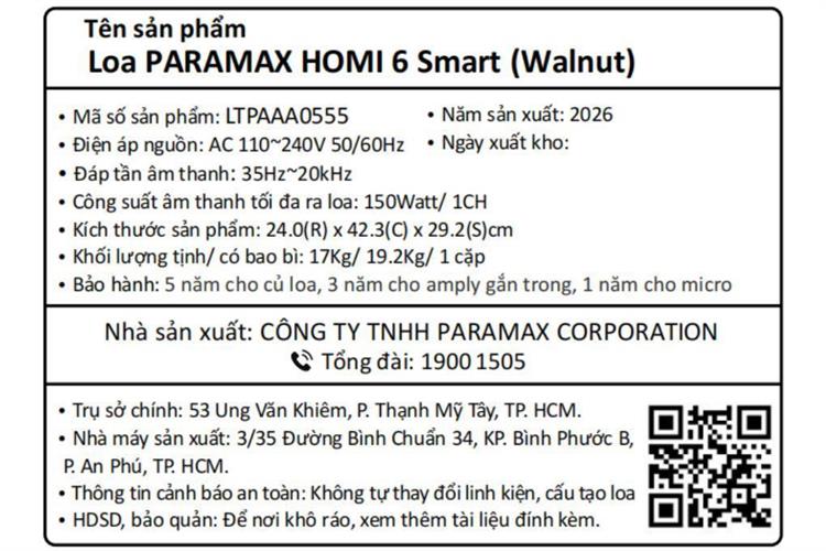Cặp loa karaoke Paramax Homi 6 Smart 150W Màu Nâu đậm