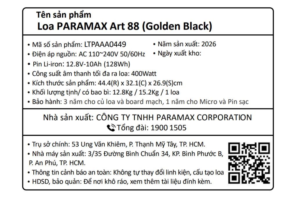 Loa karaoke xách tay PARAMAX Art 88 400W Màu Đen