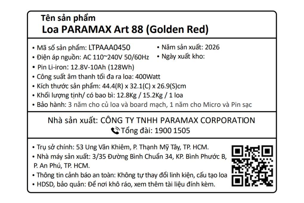 Loa karaoke xách tay PARAMAX Art 88 400W Màu Đỏ