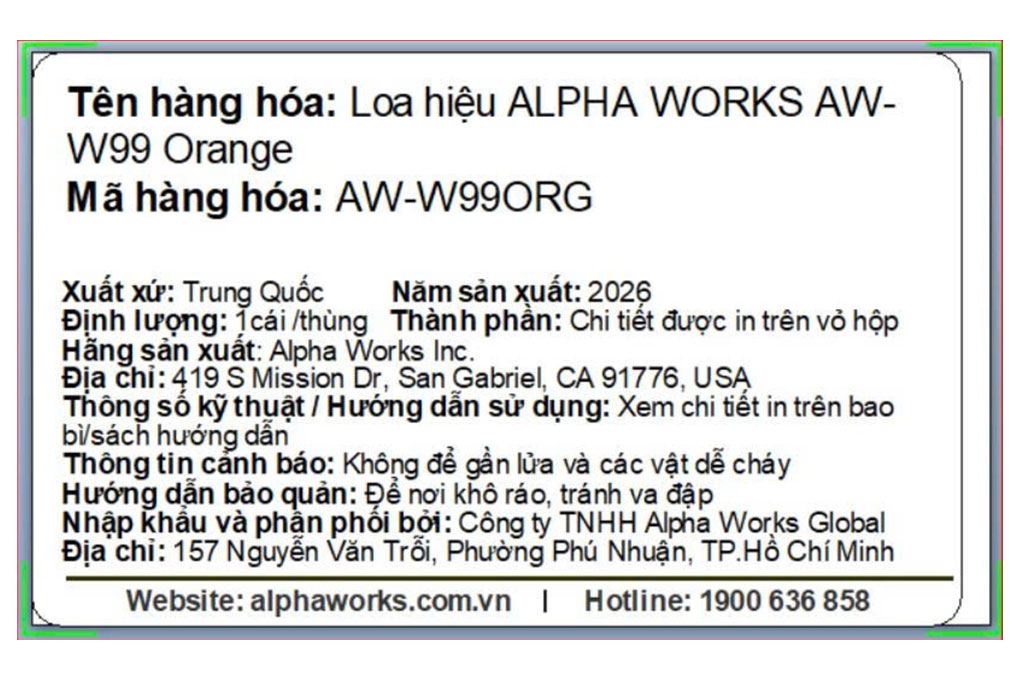 Loa Bluetooth Alpha Works AW-W99 Màu Cam
