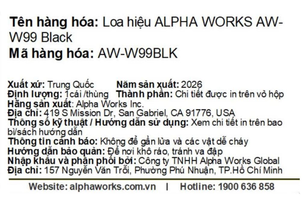 Loa Bluetooth Alpha Works AW-W99 Màu Đen