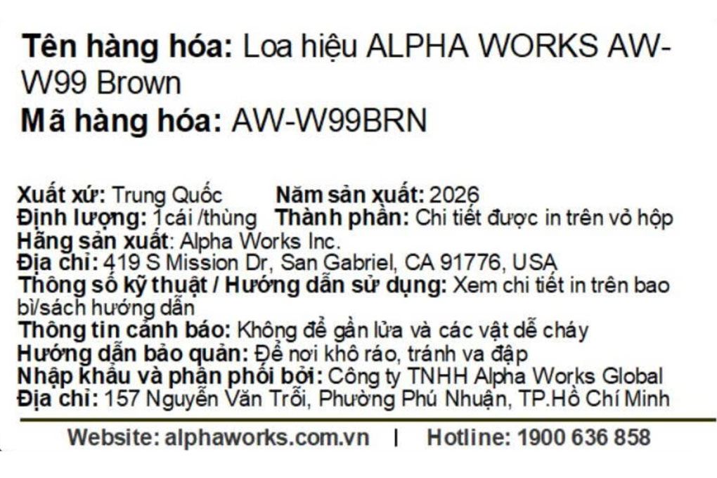 Loa Bluetooth Alpha Works AW-W99 Màu Nâu