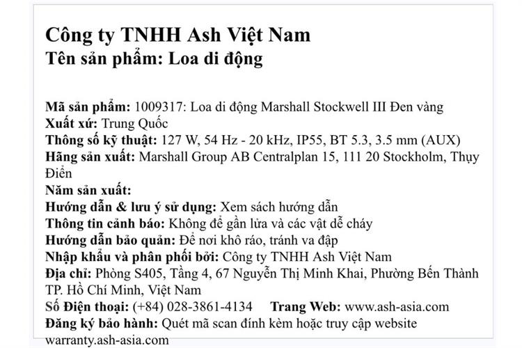 Loa Bluetooth Marshall Stockwell III Màu Đen