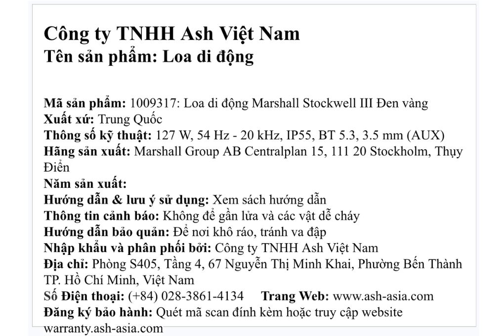 Loa Bluetooth Marshall Stockwell III Màu Đen