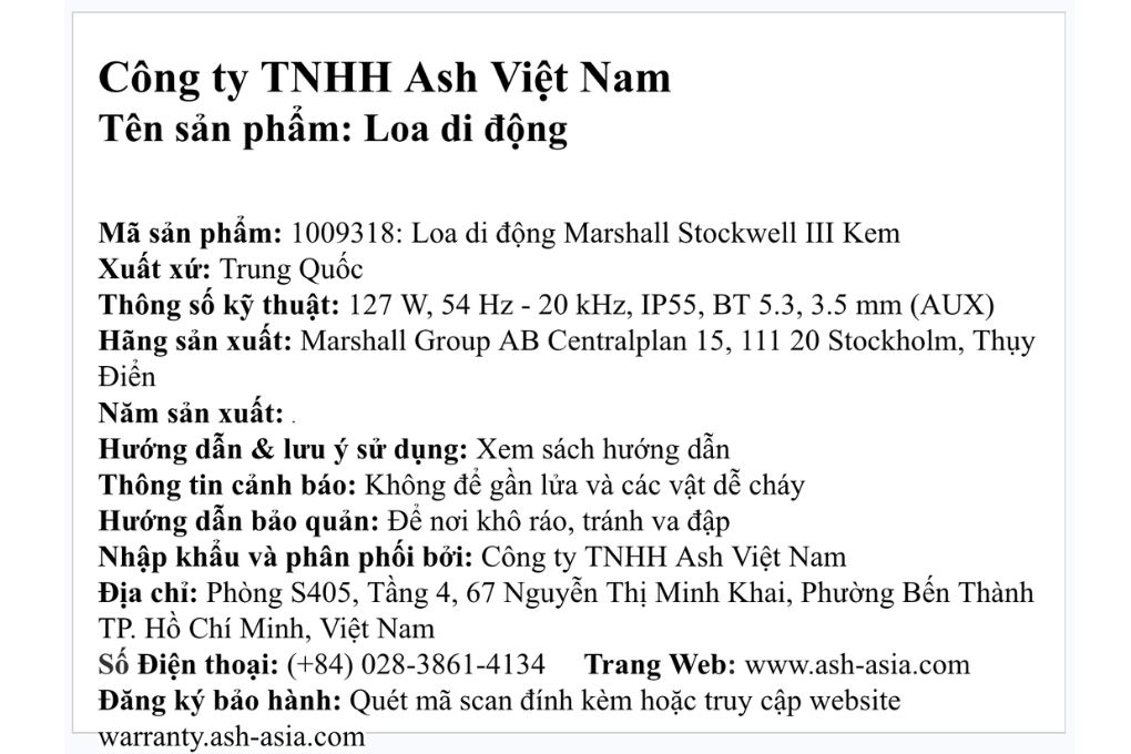 Loa Bluetooth Marshall Stockwell III Màu Kem