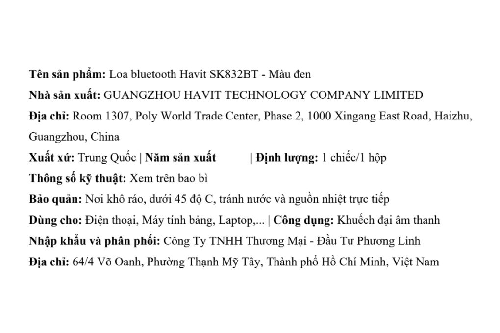 Loa Bluetooth Havit SK832BT Màu Đen