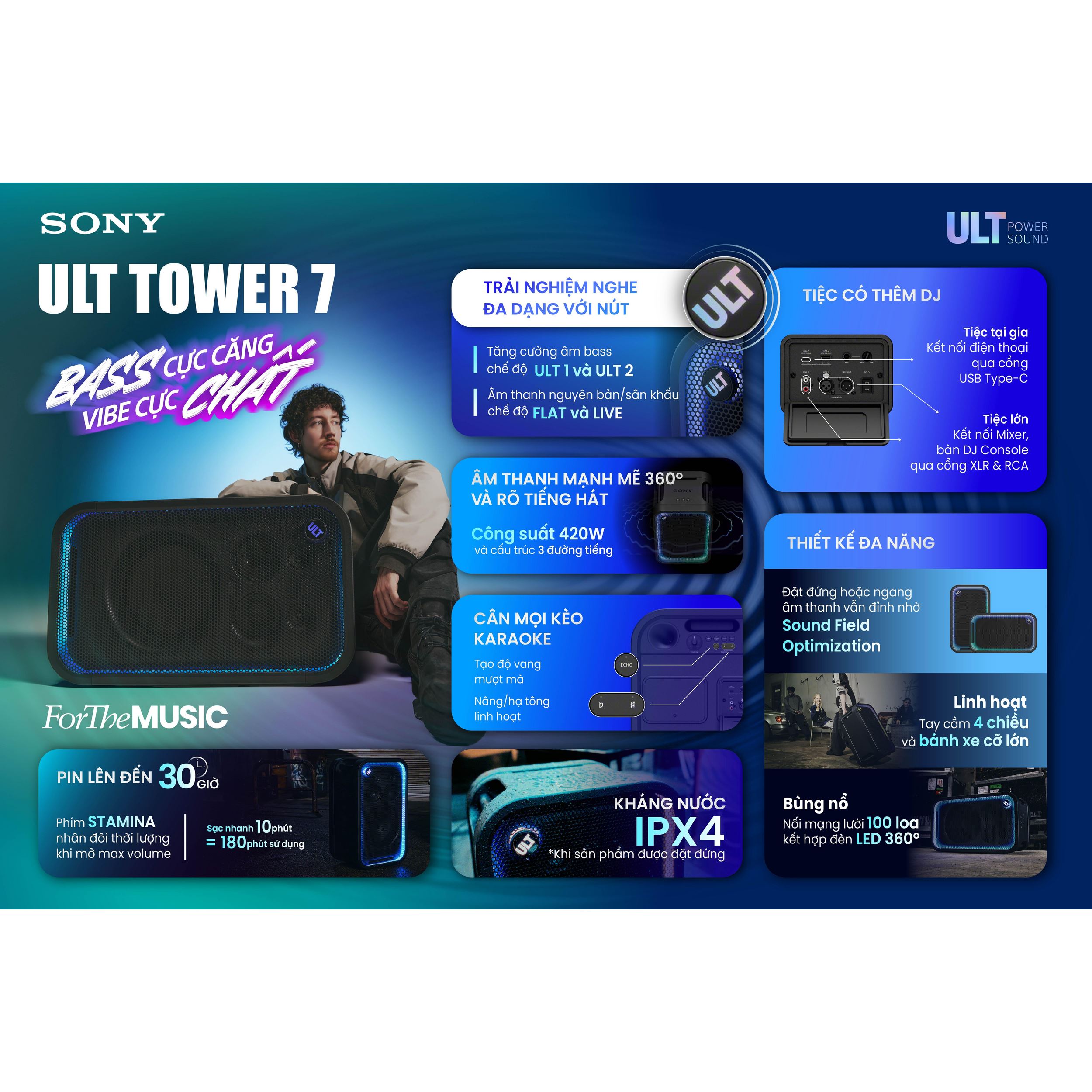 Loa kéo karaoke Bluetooth Sony SRS-ULT700/ZSP6 Màu Đen