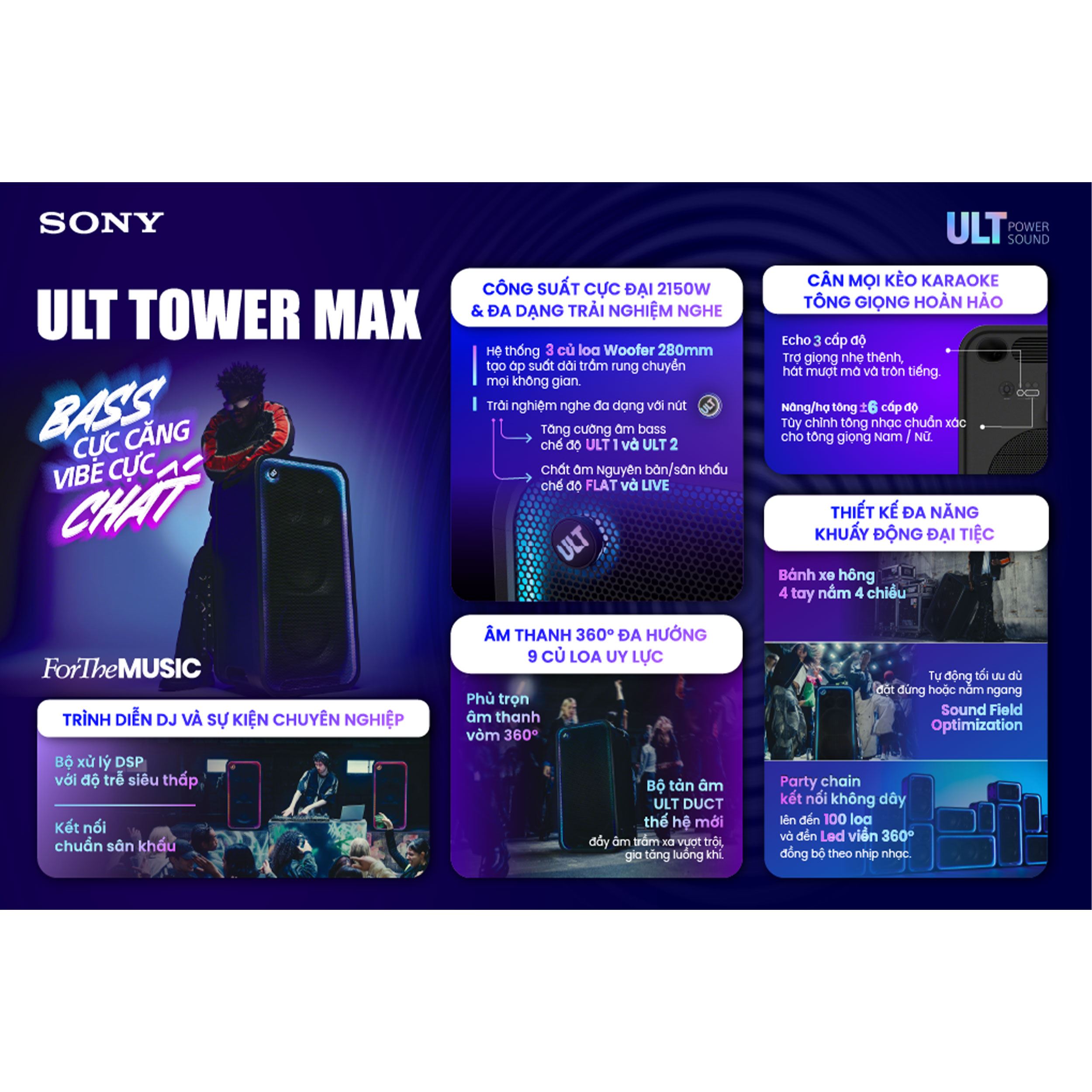 Loa Bluetooth Sony ULT Tower Max SRSULT3000/ZSP6 Màu Đen