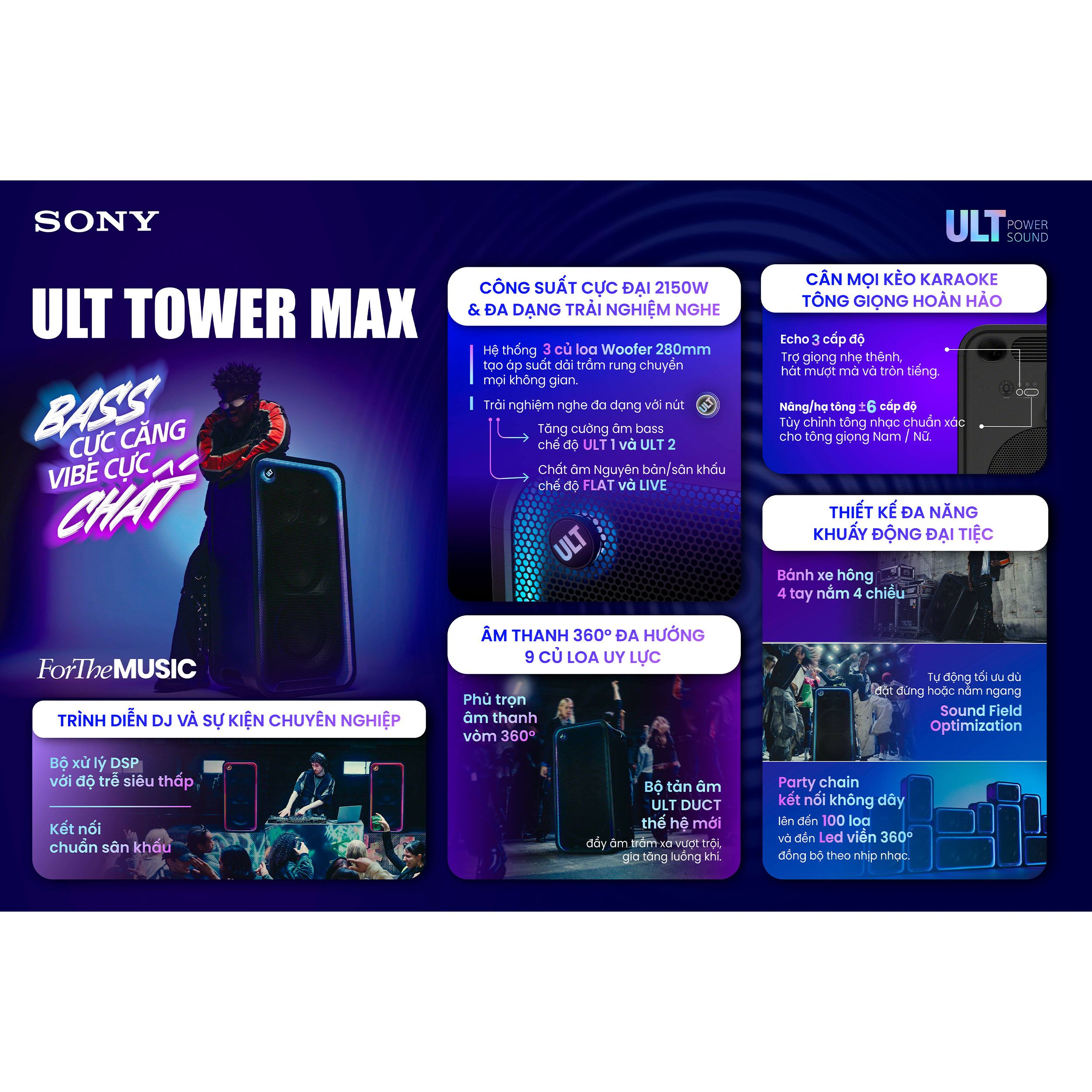 Loa karaoke Bluetooth Sony SRSULT3000/ZSP6 Màu Đen
