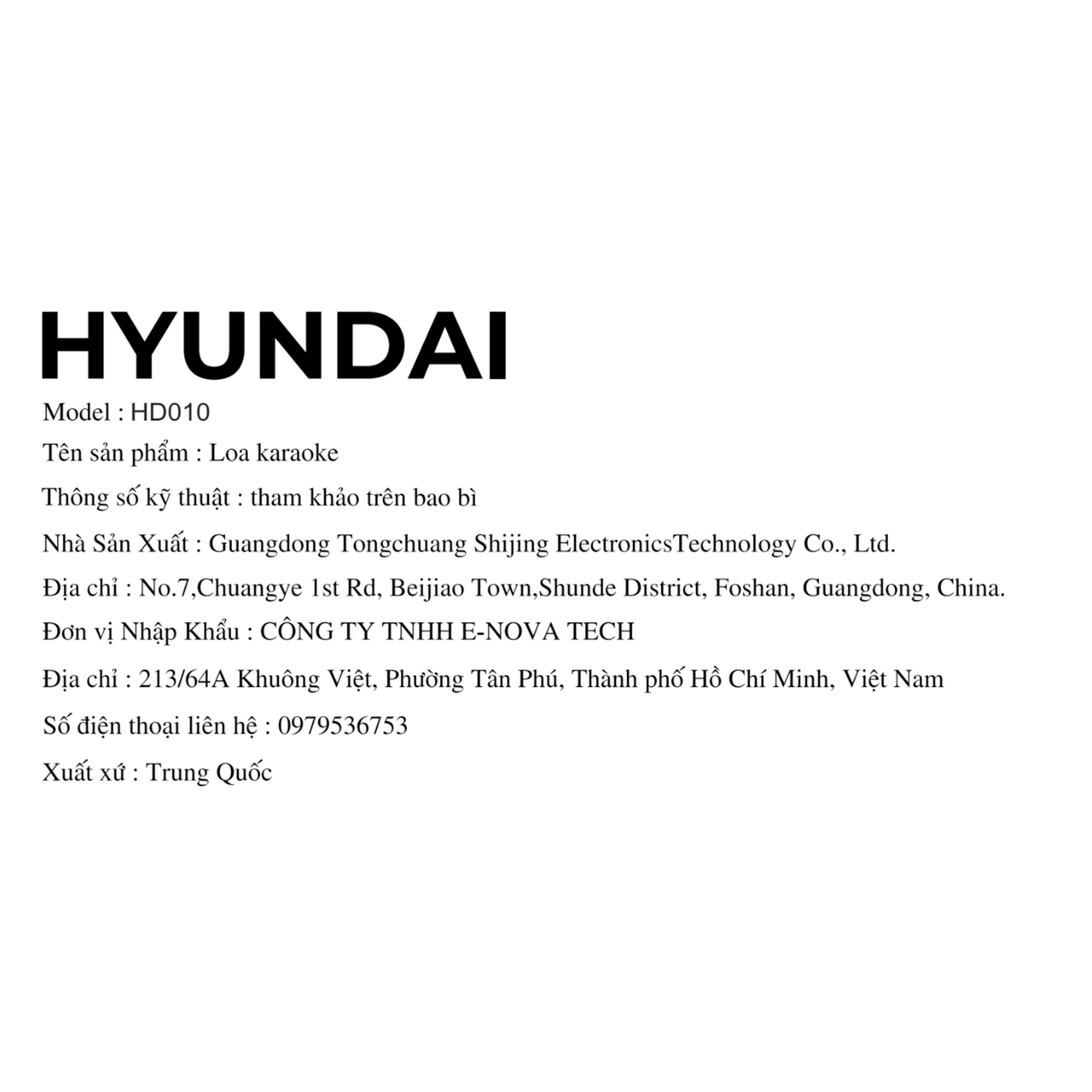Loa Bluetooth karaoke Hyundai HD010 Màu Đen