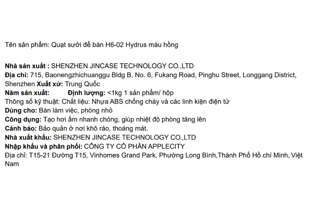 Quạt sưởi để bàn Hydrus N2 H6-01 Màu Hồng