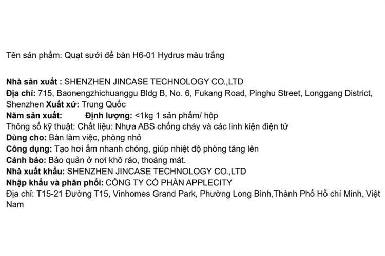 Quạt sưởi để bàn Hydrus N2 H6-01 Màu Trắng