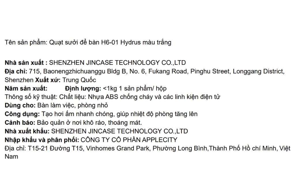 Quạt sưởi để bàn Hydrus N2 H6-01 Màu Trắng