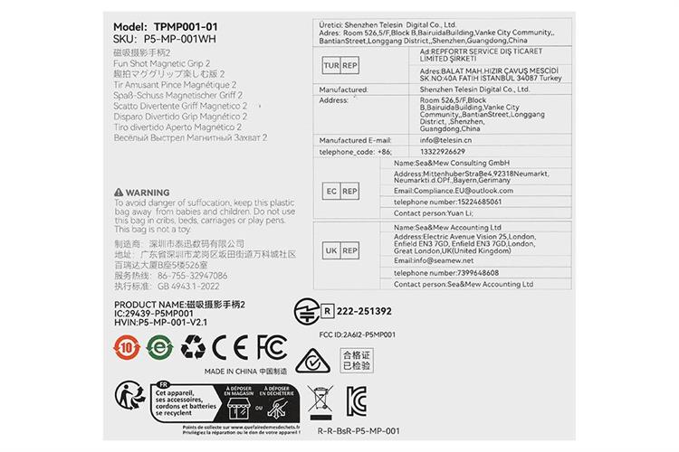 Tay cầm chụp ảnh điện thoại Bluetooth Telesin TPMP001-01 Màu Trắng