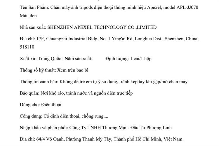 Chân máy ảnh Bluetooth Tripod điện thoại thông minh Apexel JJ070 Màu Đen