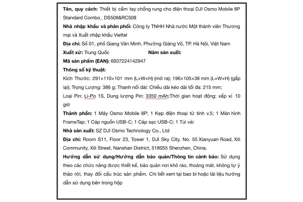Thiết bị cầm tay chống rung cho điện thoại DJI Osmo Mobile 8P Standard Combo_ DS508&RC508 Màu Đen