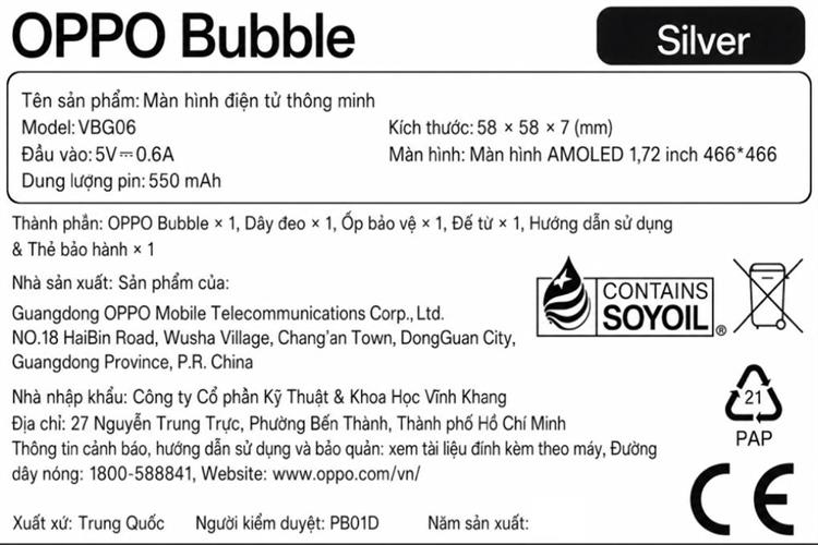 Màn hình điện tử thông minh Bubble OPPO VBG06 Màu Bạc