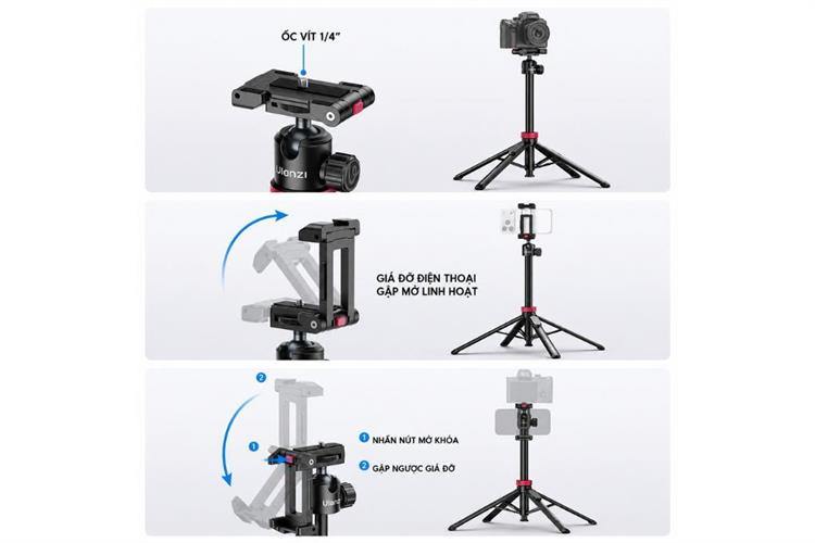 Chân Tripod Kiêm Gậy Selfie 1.5m Ulanzi MT-44B Kèm Remote Bluetooth Màu Đen