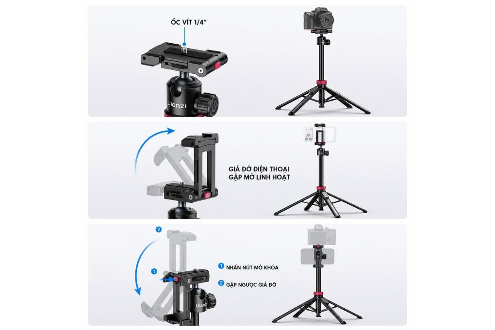 Chân Tripod Kiêm Gậy Selfie 1.5m Ulanzi MT-44B Kèm Remote Bluetooth Màu Đen