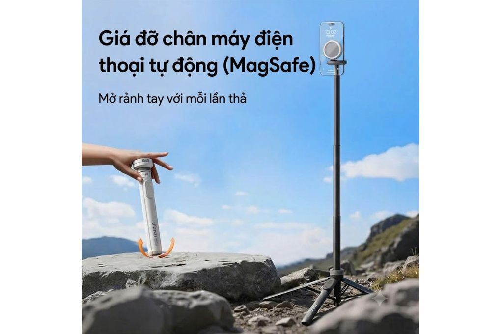 Chân Tripod Kiêm Gậy Selfie Magnetic Tự Bung Chân Nhanh 1.5m Ulanzi MT-85 Kèm Remote Bluetooth Màu Trắng