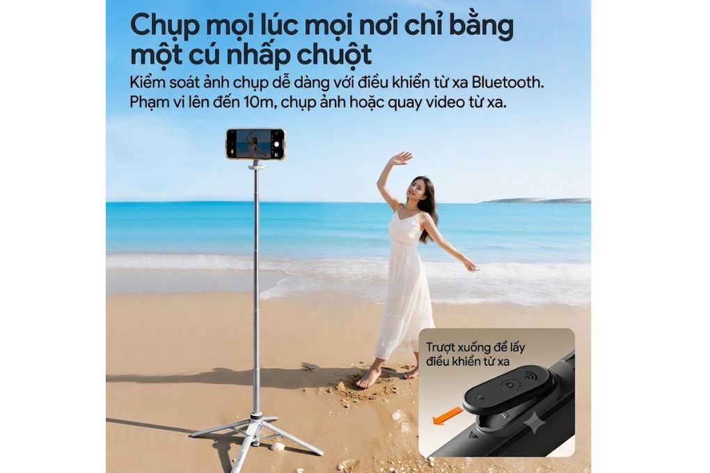 Chân Tripod Kiêm Gậy Selfie Magnetic Tự Bung Chân Nhanh 1.5m Ulanzi MT-85 Kèm Remote Bluetooth Màu Trắng