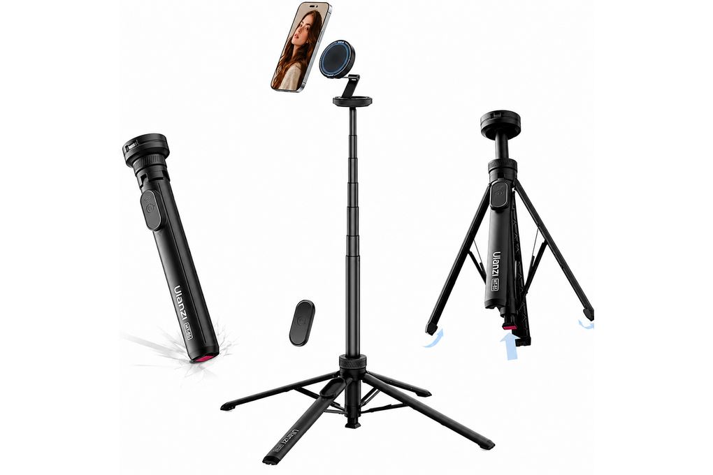 Chân Tripod Kiêm Gậy Selfie Magnetic Tự Bung Chân Nhanh 1.5m Ulanzi MT-85 Kèm Remote Bluetooth Màu Đen