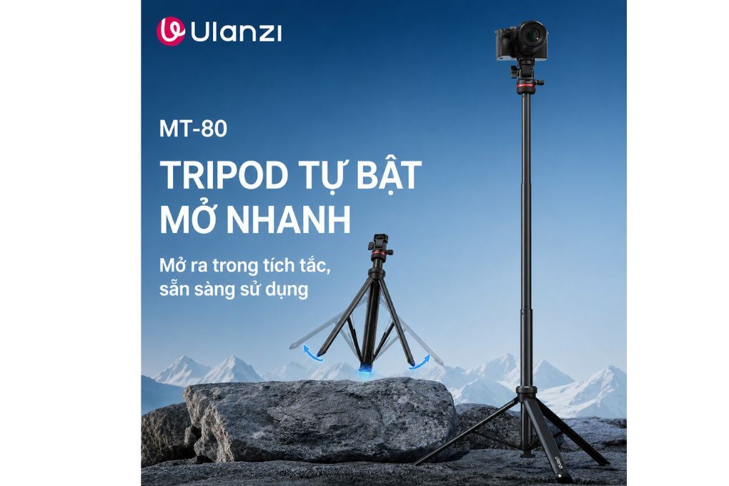 Chân Tripod Kiêm Gậy Selfie Tự Bung Chân Nhanh 2.13m Ulanzi MT-80 Màu Đen