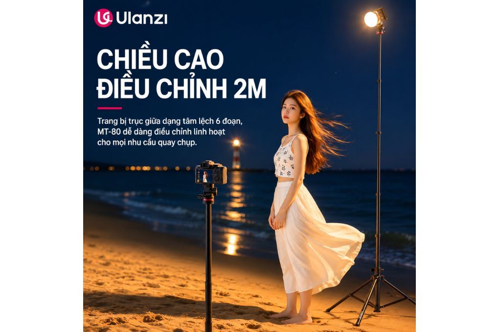 Chân Tripod Kiêm Gậy Selfie Tự Bung Chân Nhanh 2.13m Ulanzi MT-80 Màu Đen
