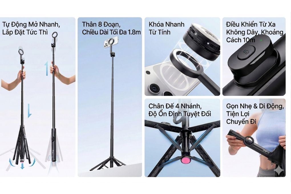Chân Tripod Magnetic Tự Bung Chân Nhanh 1.8m Ulanzi SK-21 Màu Đen