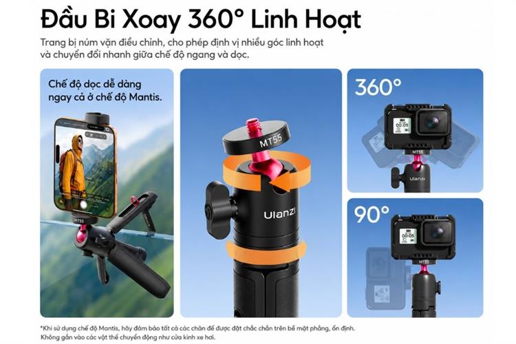 Chân Tripod Mini Kiêm Gậy Selfie 31cm Ulanzi SnapGo MT55 Màu Đen