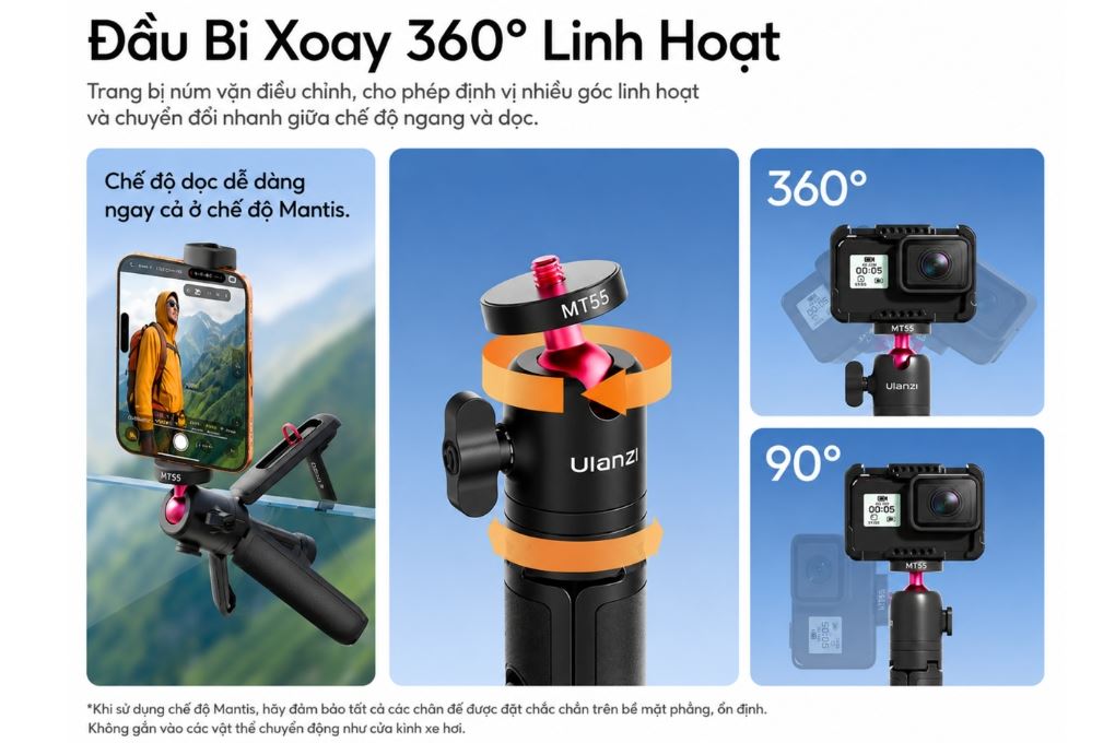 Chân Tripod Mini Kiêm Gậy Selfie 31cm Ulanzi SnapGo MT55 Màu Đen