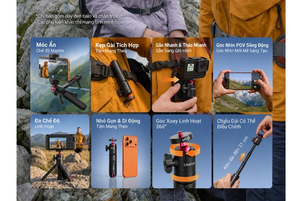 Chân Tripod Mini Kiêm Gậy Selfie 31cm Ulanzi SnapGo MT55 Màu Đen