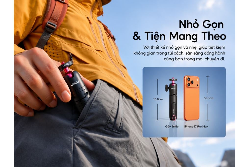 Chân Tripod Mini Kiêm Gậy Selfie 31cm Ulanzi SnapGo MT55 Màu Đen