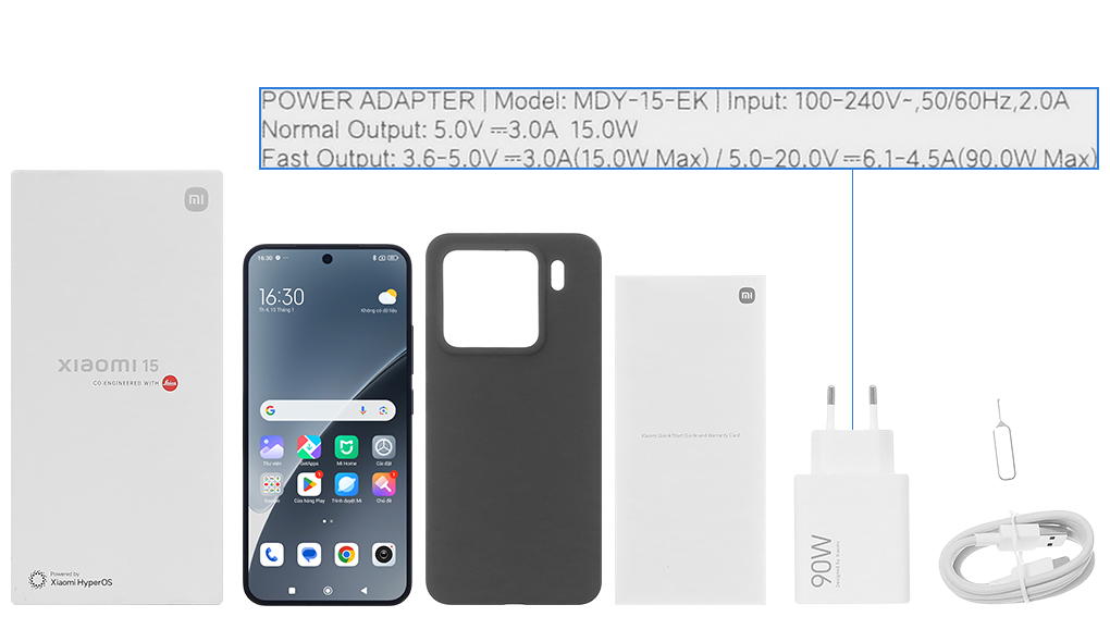 Bộ sản phẩm gồm: Cáp Type C, Cây lấy sim, Củ sạc nhanh rời đầu Type A, Hộp, Sách hướng dẫn, Ốp lưng