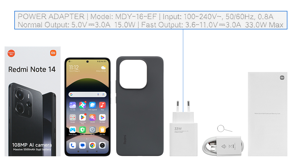 Bộ sản phẩm gồm: Cáp Type C, Cây lấy sim, Củ sạc nhanh rời đầu Type A, Hộp, Sách hướng dẫn, Ốp lưng