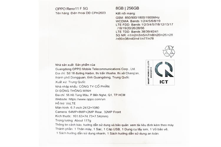 Điện thoại OPPO Reno11 F 5G 8GB/256GB Xanh/Xanh đen Màu Xanh đen