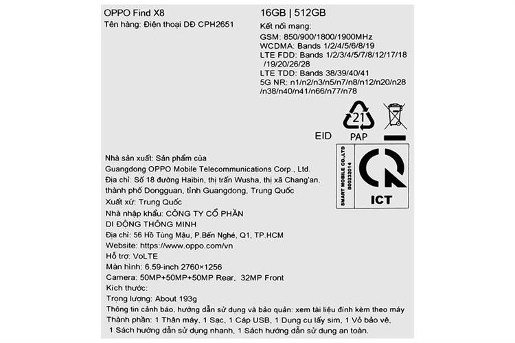 Điện thoại OPPO Find X8 5G 16GB/512GB Màu Xám