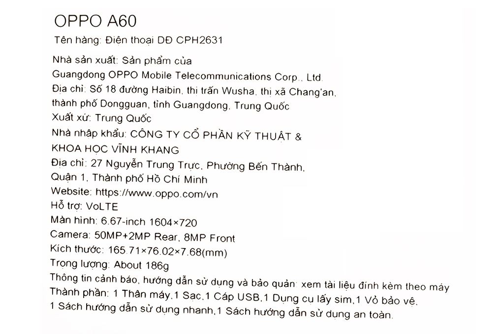 Điện thoại OPPO A60 8GB/256GB Màu Đen - Tím