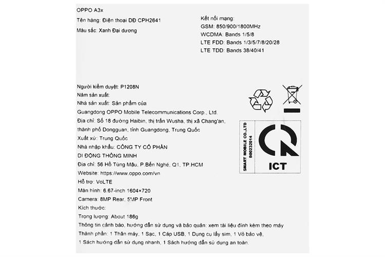 Điện thoại OPPO A3x 4GB/128GB Màu Xanh Nước Biển