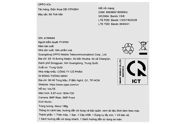 Điện thoại OPPO A3x 6GB/128GB Màu Đỏ
