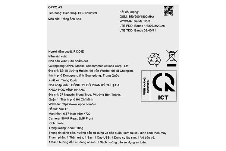 Điện thoại OPPO A3 8GB/128GB Màu Trắng