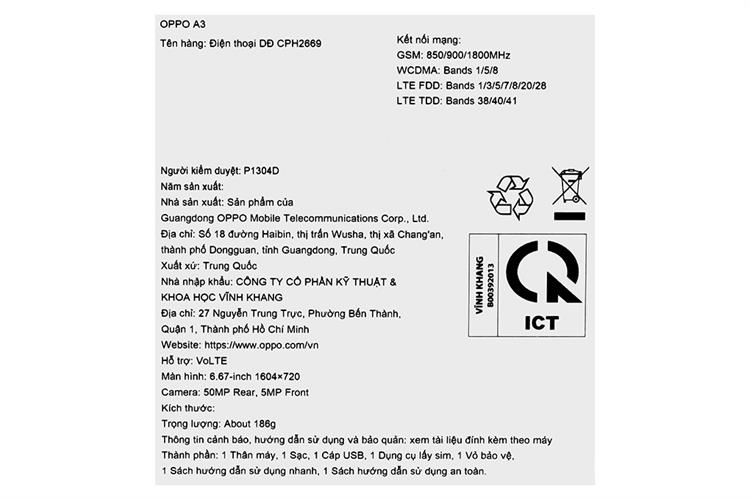 Điện thoại OPPO A3 8GB/256GB Màu Đen