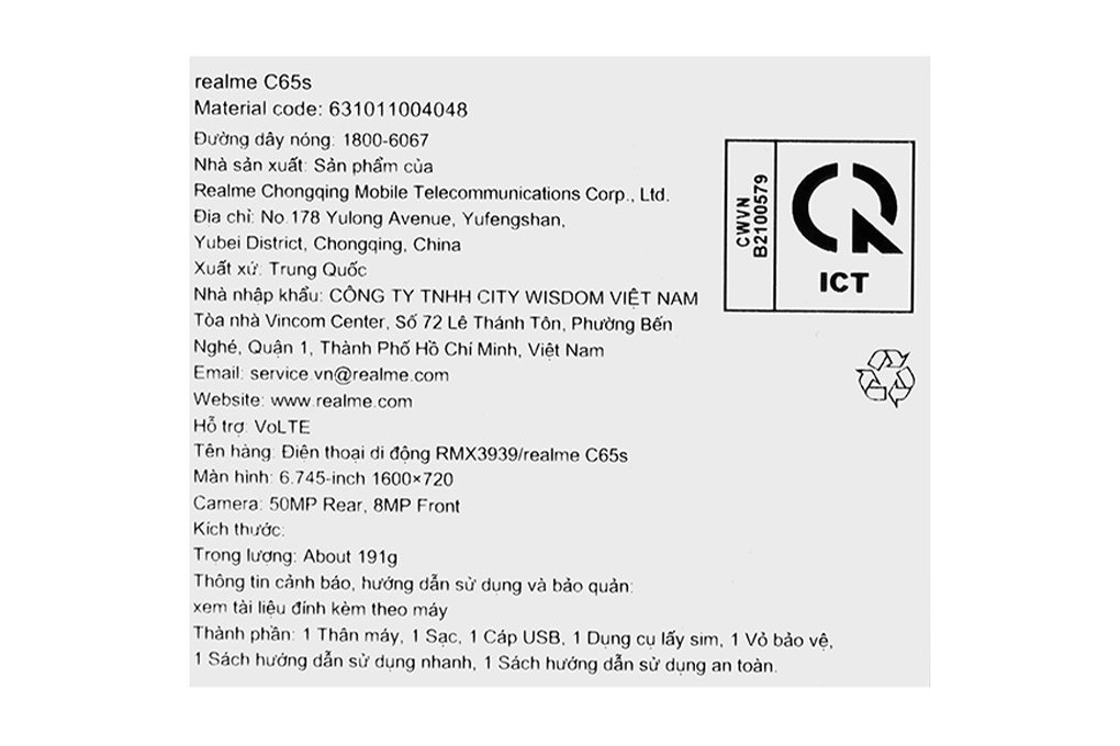 Điện thoại realme C65s 6GB/128GB Màu Xanh Dương