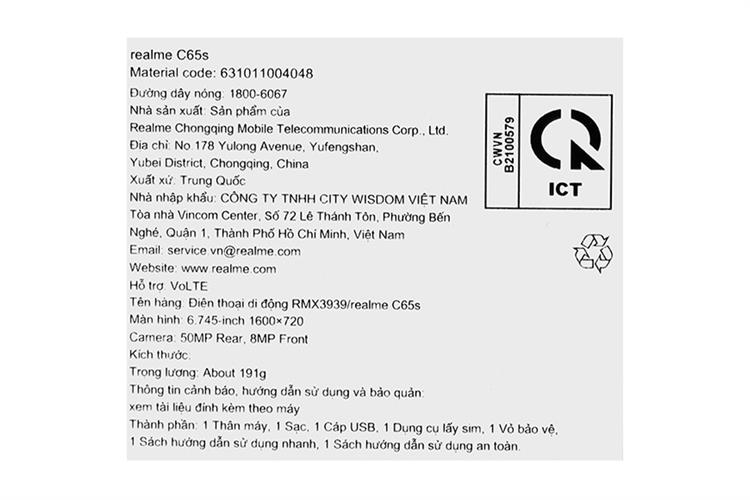 Điện thoại realme C65s 8GB/256GB Màu Xanh Dương