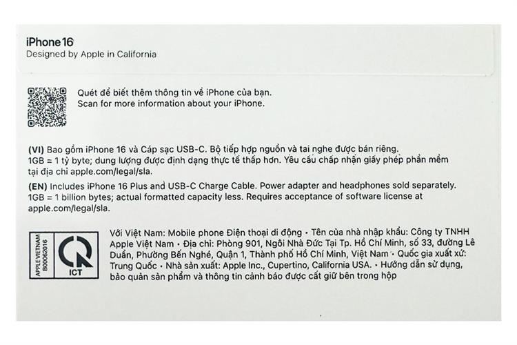 Điện thoại iPhone 16 256GB Màu Đen