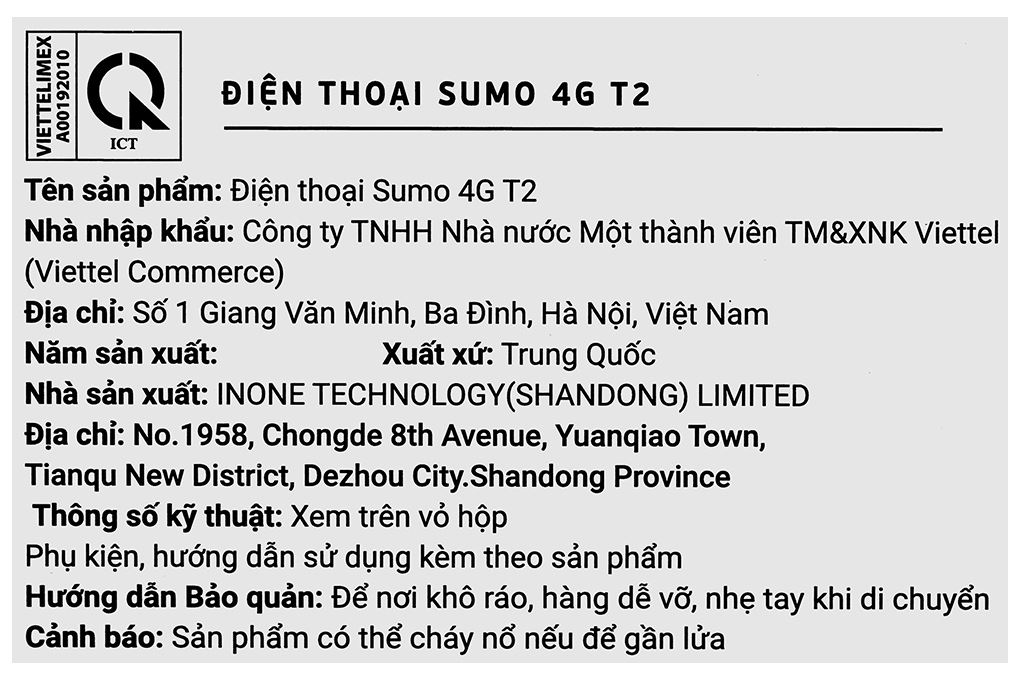 Điện thoại Viettel Sumo 4G T2 Màu Đen