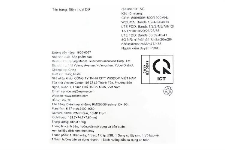 Điện thoại realme 13+ 5G 12GB/256GB Màu Tím