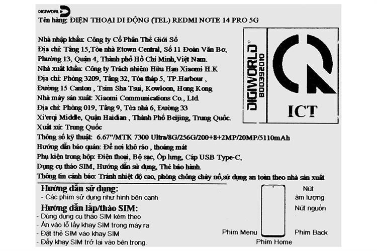 Điện thoại Xiaomi Redmi Note 14 Pro 5G 8GB/256GB Màu Tím