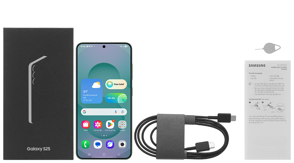 Bộ sản phẩm gồm: Hộp, Sách hướng dẫn, Cây lấy sim, Cáp Type C